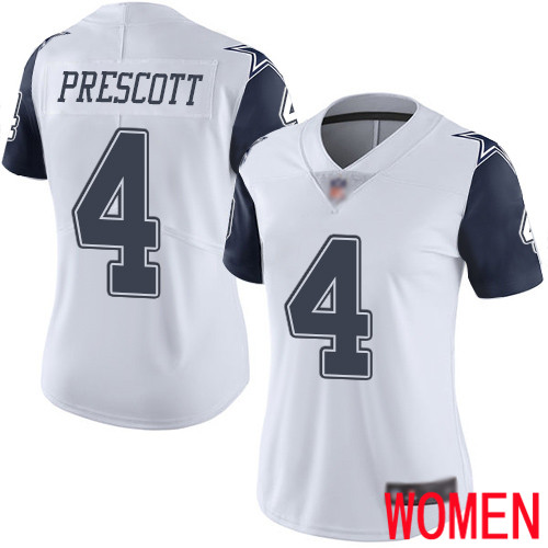 Women Dallas Cowboys Limited White Dak Prescott 4 Rush Vapor Untouchable NFL Jersey
